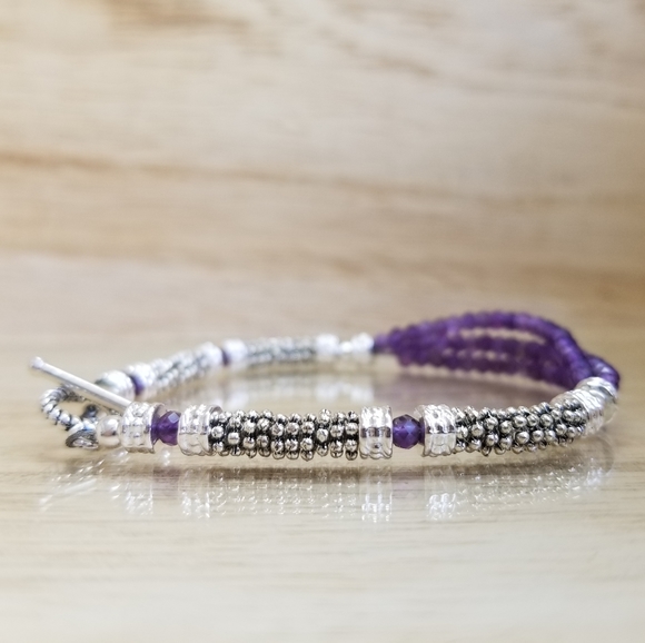 Two Tone Amethyst Ladies Toggle Bracelet - Picture 4 of 16